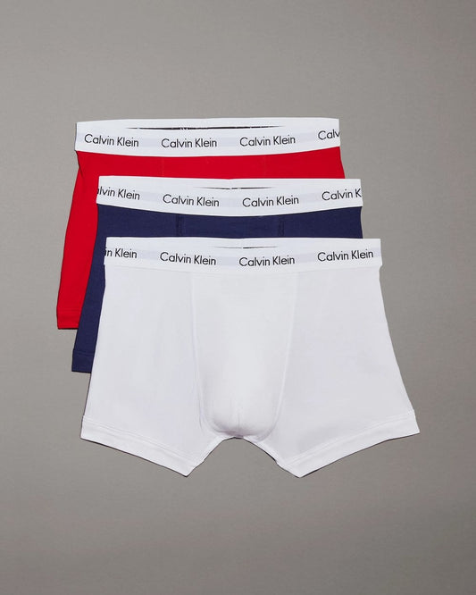 Calvin Klein Cotton Stretch Mens Trunk 3 Pack - White/Red Ginger/Pyro Blue