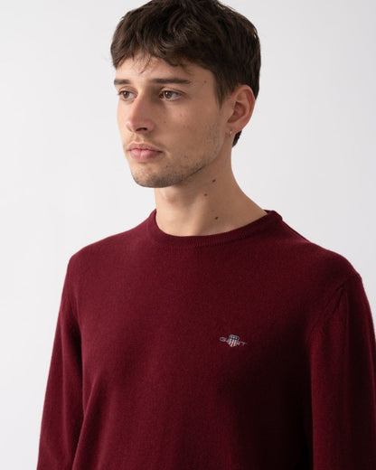 GANT Mens Superfine Lambswool Crew Neck Jumper - 604 Plumped Red