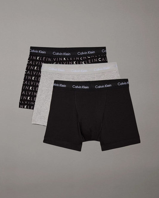Calvin Klein Cotton Stretch Mens Trunk 3 Pack - Black/Grey Heather/Subdued Logo