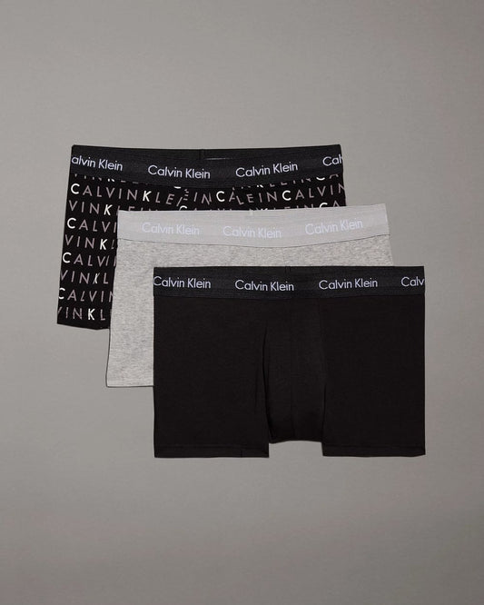 Calvin Klein Cotton Stretch Mens Low Rise Trunk 3 Pack - Black/Grey Heather/Subdued Logo