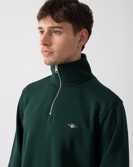 GANT Mens Regular Fit Shield Logo Half Zip Sweatshirt - 374 Tartan Green