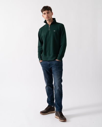 GANT Mens Regular Fit Shield Logo Half Zip Sweatshirt - 374 Tartan Green