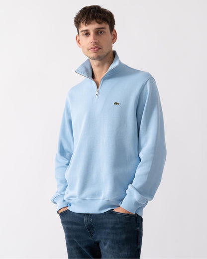 Lacoste Mens Zippered Stand-Up Collar Cotton Sweatshirt - Pale Blue HBP