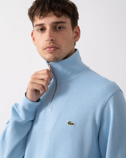 Lacoste Mens Zippered Stand-Up Collar Cotton Sweatshirt - Pale Blue HBP