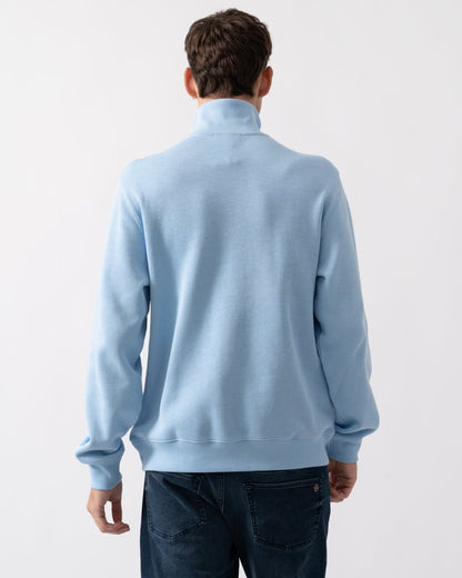 Lacoste Mens Zippered Stand-Up Collar Cotton Sweatshirt - Pale Blue HBP