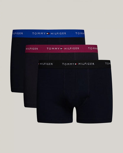 Tommy Hilfiger 3 Pack Mens Colour Waistband Trunks - Bright Blue/Grape Valley/Black