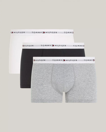 Tommy Hilfiger 3 Pack Mens Contrast Trunks - Grey Heather/Black/White