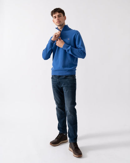 GANT Mens Superfine Lambswool Half Zip Cardigan - 407 Rich Blue