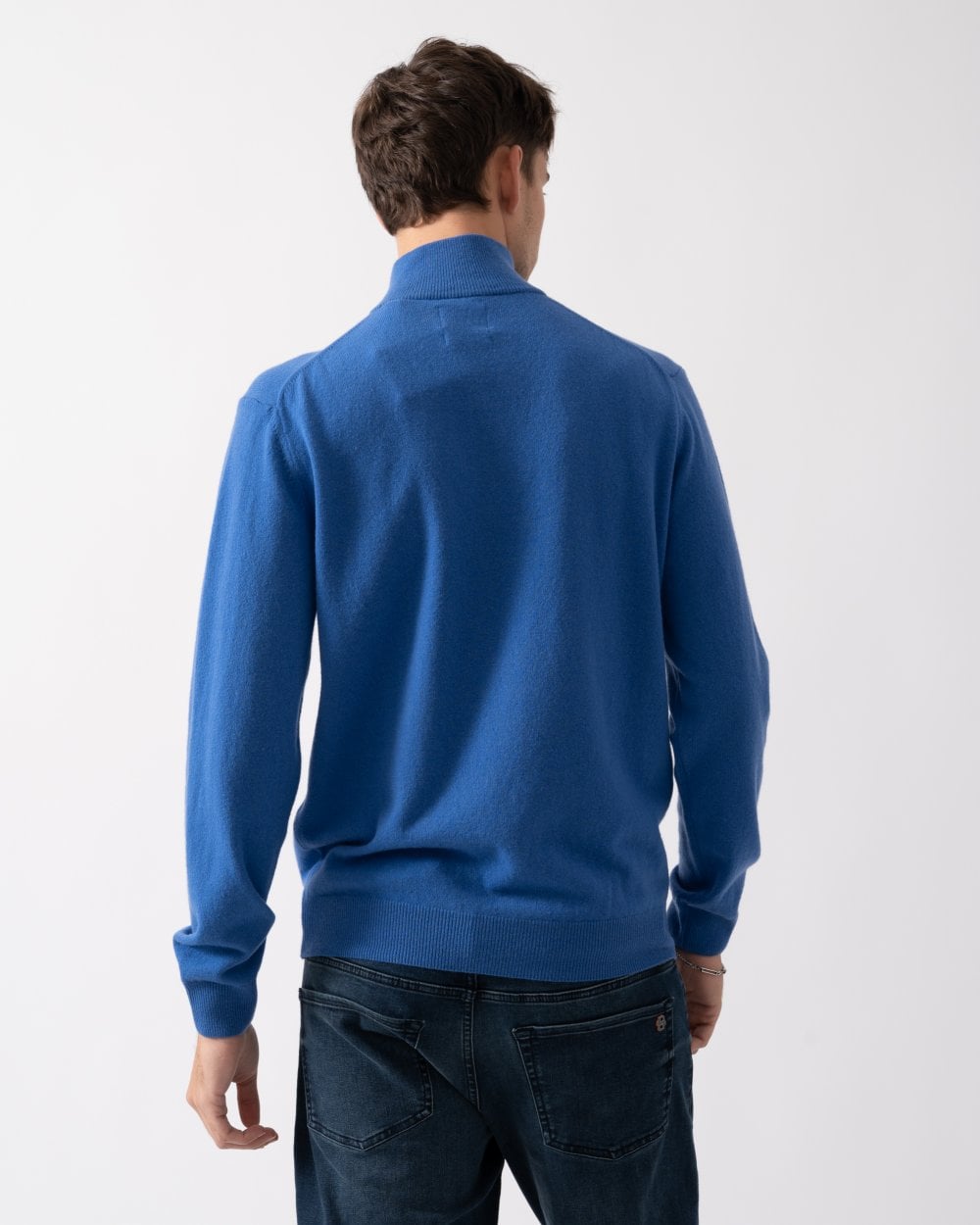 GANT Mens Superfine Lambswool Half Zip Cardigan - 407 Rich Blue