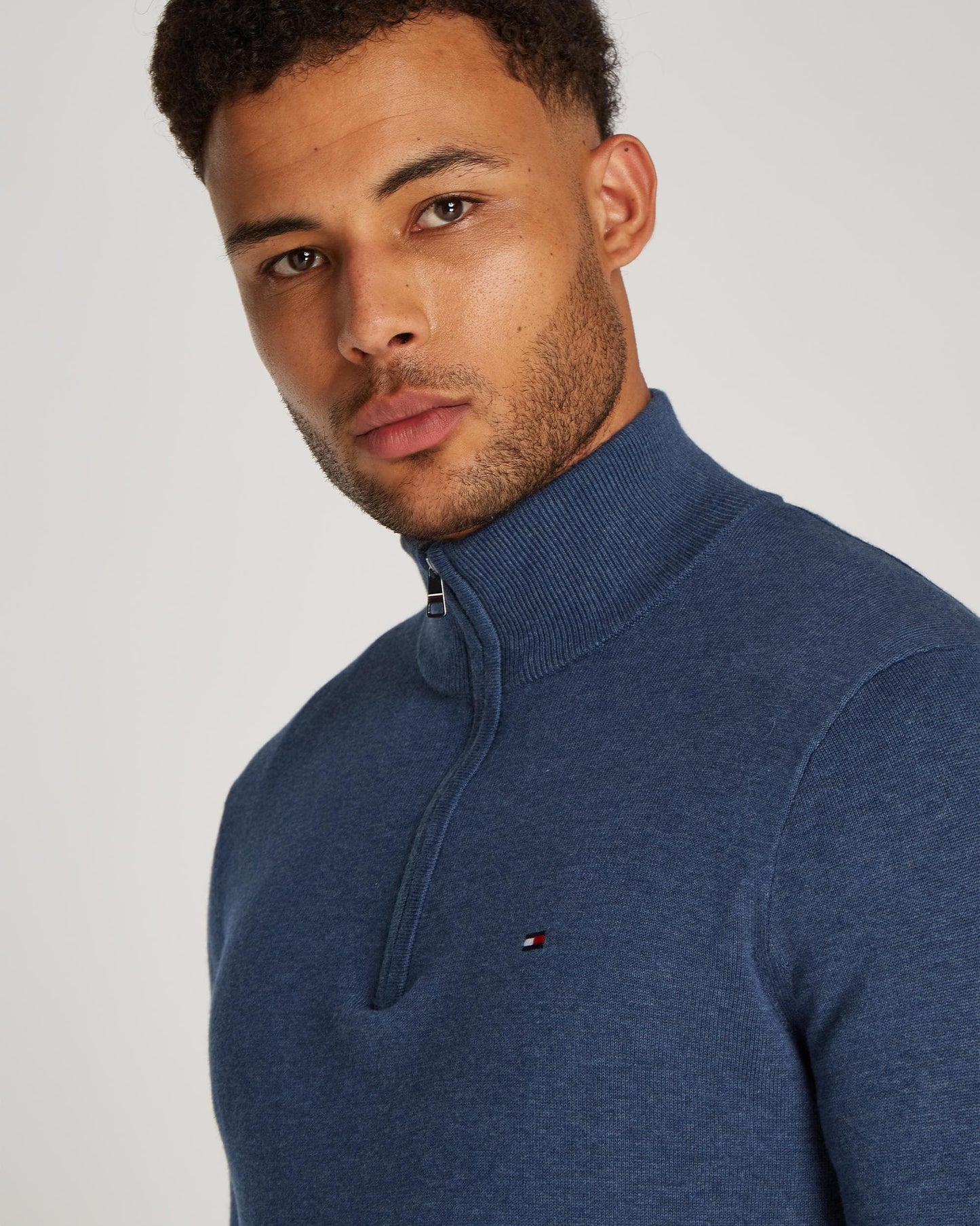 Tommy Hilfiger Essential Cotton 1/4 Zip Mock Mens Sweatshirt - Aegean Sea Heather