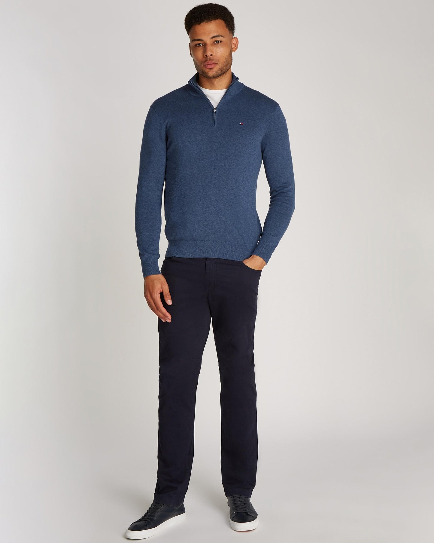 Tommy Hilfiger Essential Cotton 1/4 Zip Mock Mens Sweatshirt - Aegean Sea Heather
