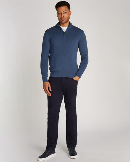Tommy Hilfiger Essential Cotton 1/4 Zip Mock Mens Sweatshirt - Aegean Sea Heather