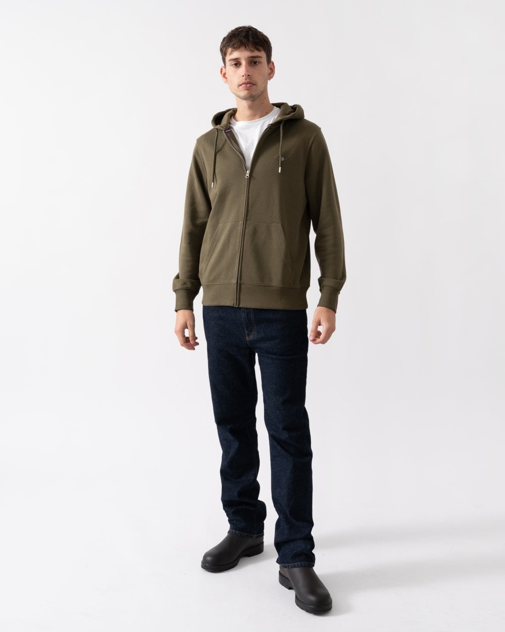 GANT Mens Regular Fit Shield Logo Full Zip Hoodie - 301 Juniper Green
