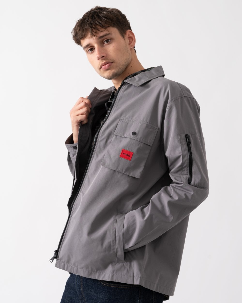 HUGO Emmond Mens Zip Overshirt - Medium Grey 034