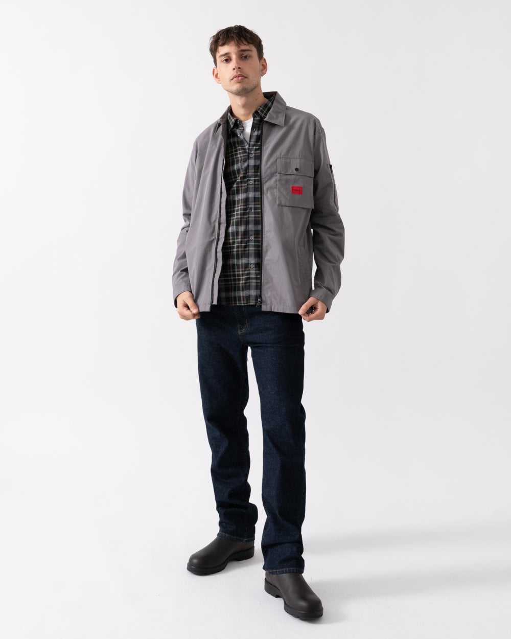 HUGO Emmond Mens Zip Overshirt - Medium Grey 034