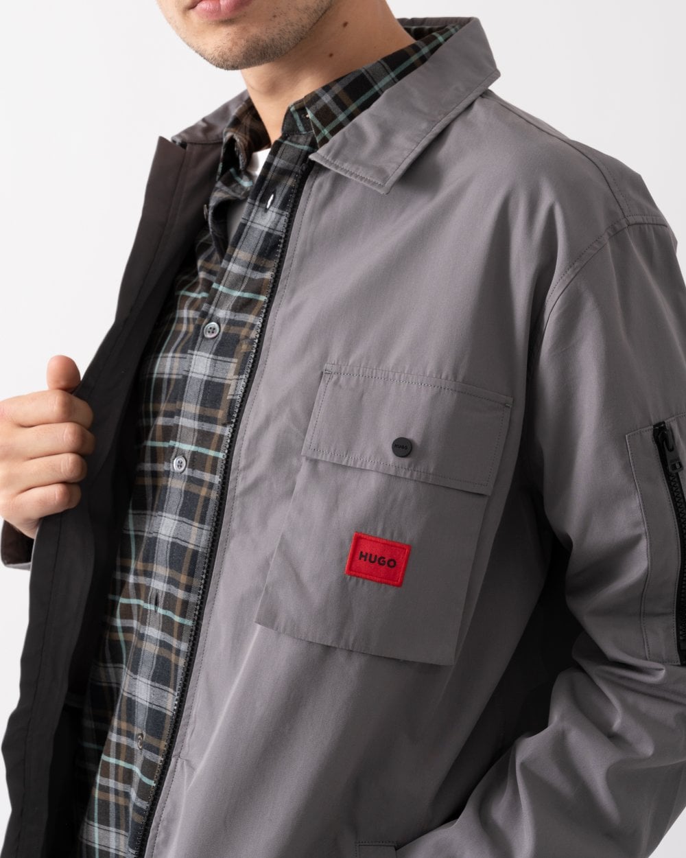 HUGO Emmond Mens Zip Overshirt - Medium Grey 034