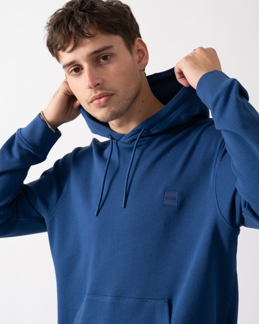 BOSS Orange Wetalk Mens Pullover Hoodie With Logo Patch - Open Blue 494