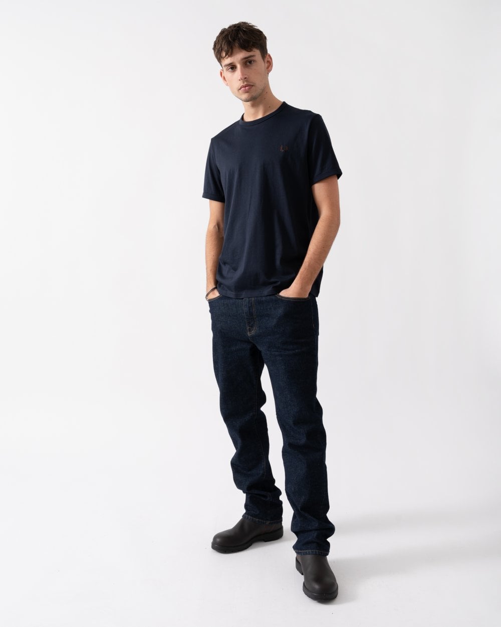 Fred Perry Mens Ringer T-Shirt - Navy/Carrington Road Brick W71
