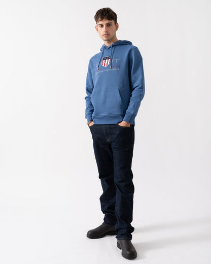 GANT Mens Regular FIt Archive Shield Pullover Hoodie - 442 Vintage Blue