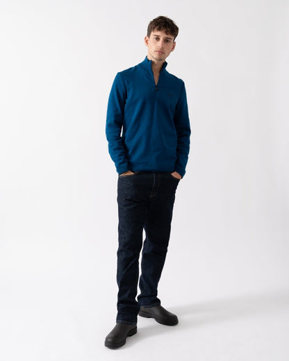 BOSS Green Ever-X Mens Cotton Blend Zip-Neck Sweater with Logo Print - Open Blue 494