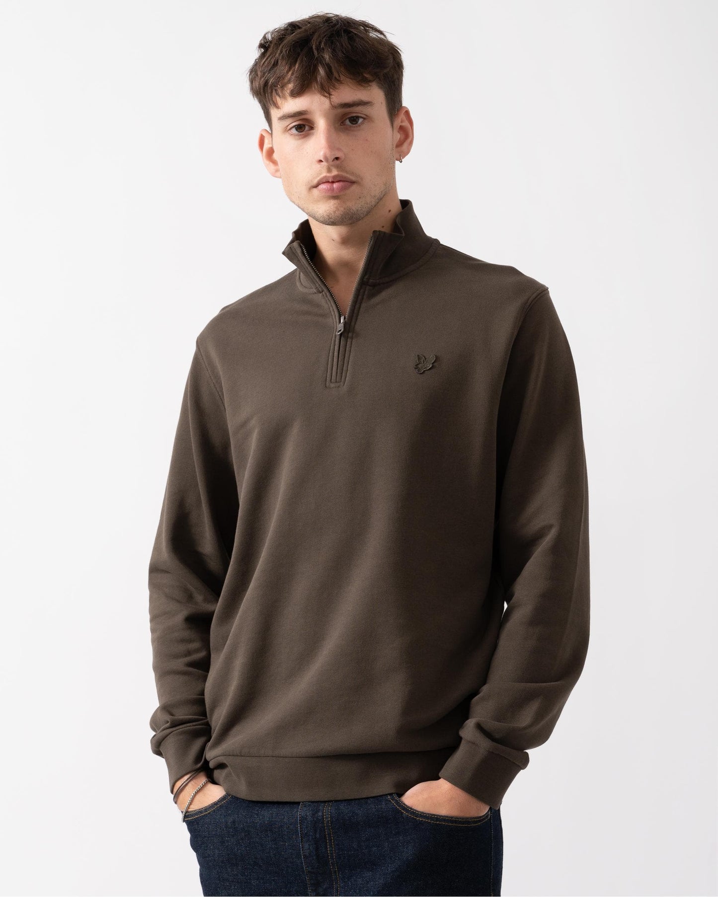 Lyle & Scott Tonal Eagle Mens Quarter Zip Sweatshirt - W781 Form Green