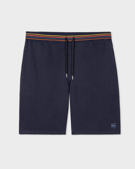 Paul Smith Mens Cotton Jersey Lounge Shorts with Artist Stripe Waistband - 48 Inky Blue