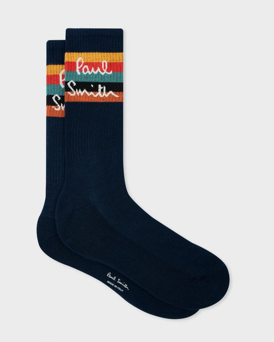 Paul Smith Mens Artist Stripe Logo Socks - 47 Navy