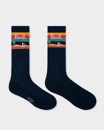Paul Smith Mens Artist Stripe Logo Socks - 47 Navy