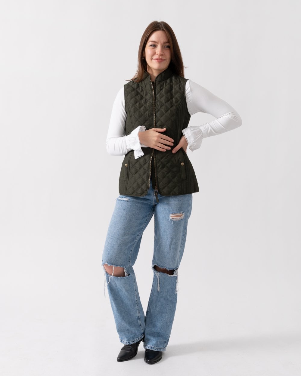Joules Minx Womens Diamond Quilt Gilet - Rosemary Green