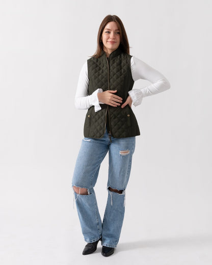 Joules Minx Womens Diamond Quilt Gilet - Rosemary Green
