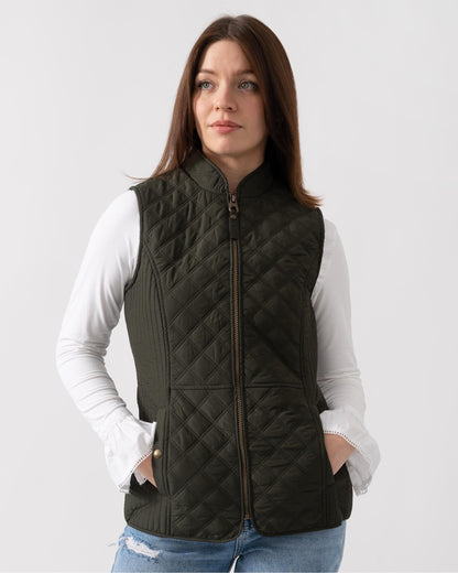 Joules Minx Womens Diamond Quilt Gilet - Rosemary Green