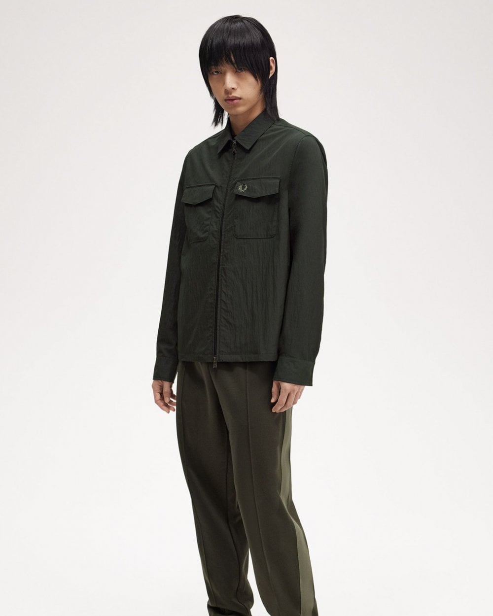 Fred Perry Mens Zip Overshirt - Night Green T61