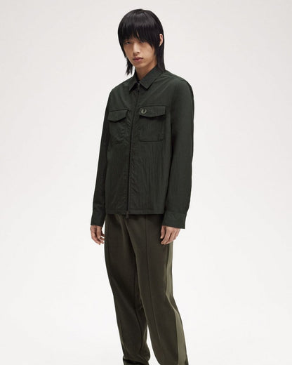 Fred Perry Mens Zip Overshirt - Night Green T61