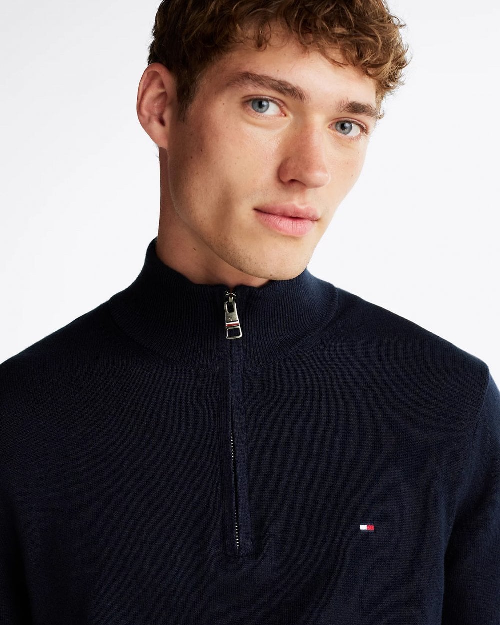 Tommy Hilfiger Organic Cotton Cashmere Mens Zip-Mock Sweater - Desert Sky