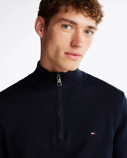 Tommy Hilfiger Organic Cotton Cashmere Mens Zip-Mock Sweater - Desert Sky