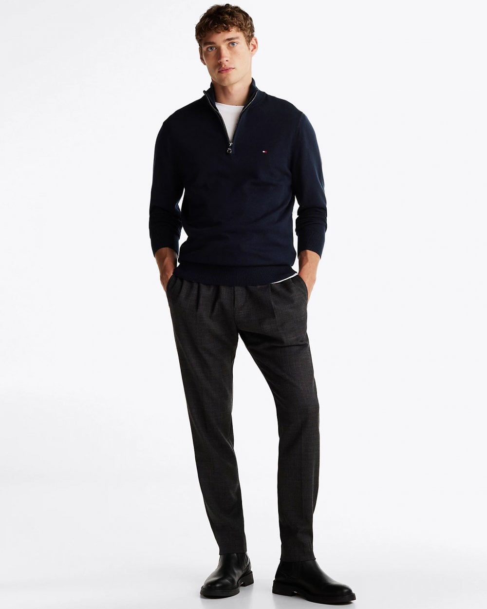 Tommy Hilfiger Organic Cotton Cashmere Mens Zip-Mock Sweater - Desert Sky