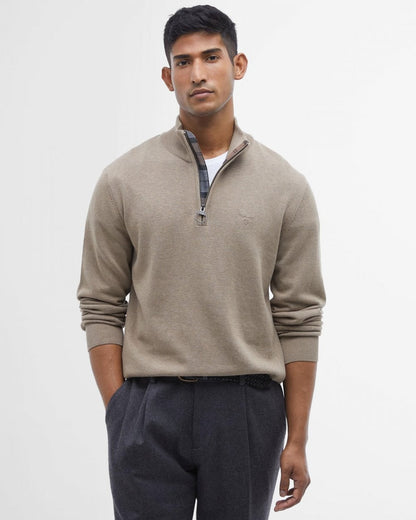 Barbour Cotton Mens Half Zip Jumper - Vintage Khaki