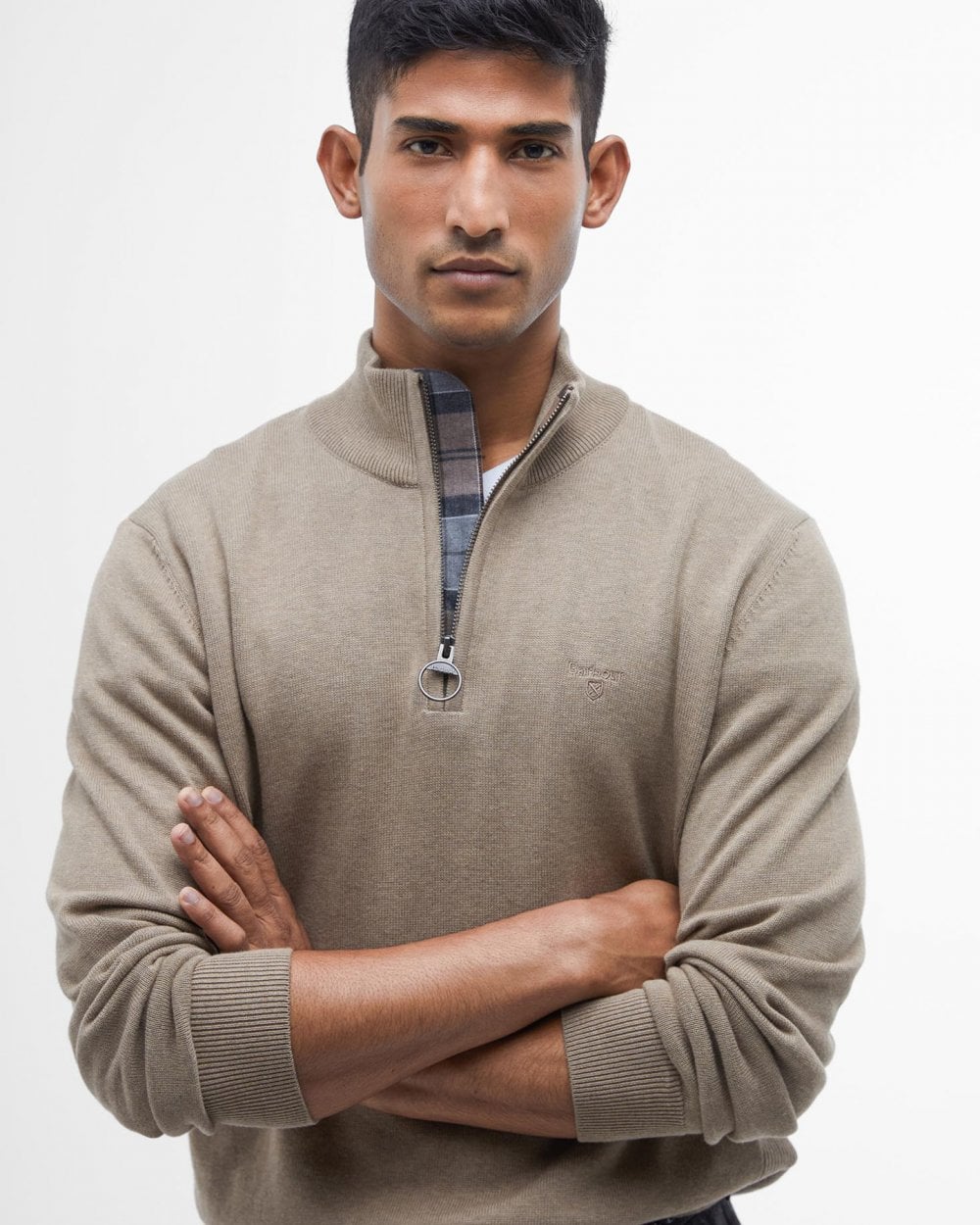 Barbour Cotton Mens Half Zip Jumper - Vintage Khaki