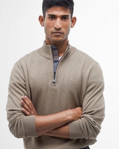 Barbour Cotton Mens Half Zip Jumper - Vintage Khaki