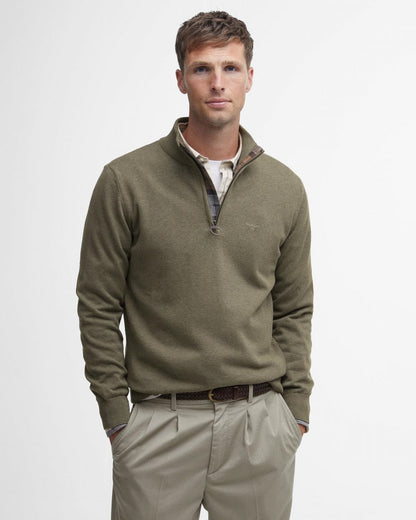 Barbour Cotton Mens Half Zip Jumper - Green Slate