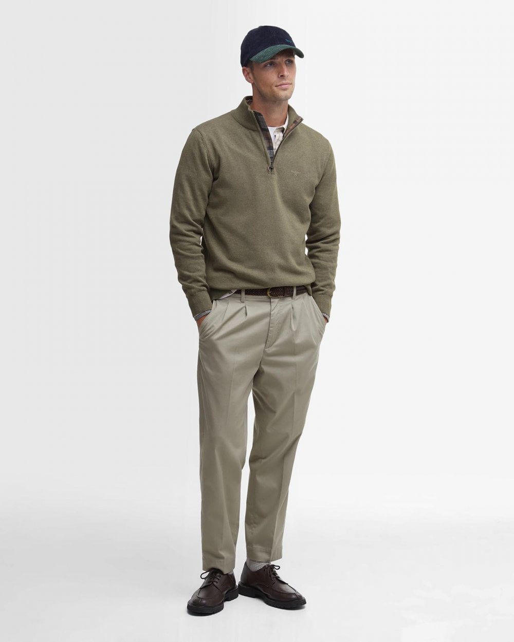 Barbour Cotton Mens Half Zip Jumper - Green Slate