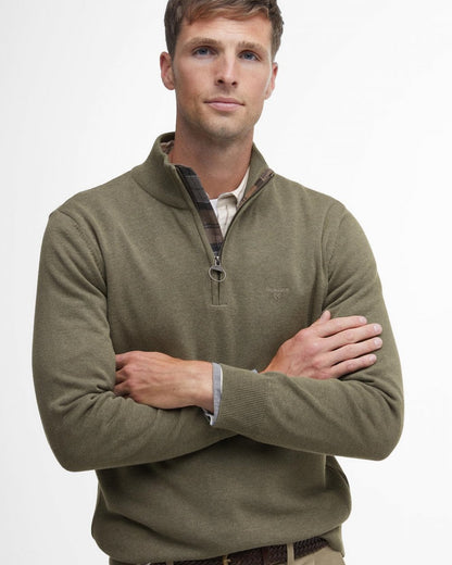 Barbour Cotton Mens Half Zip Jumper - Green Slate