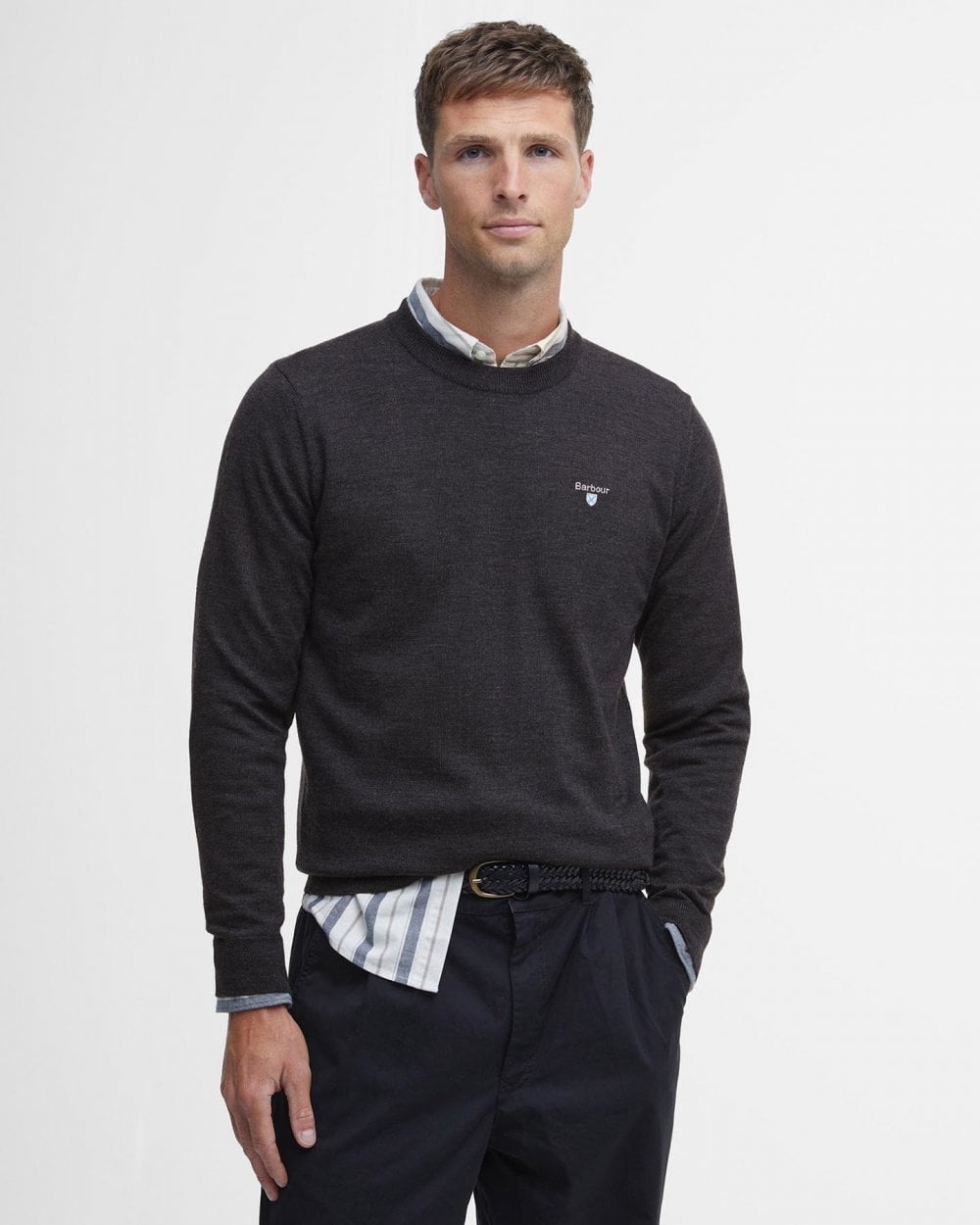 Barbour Mens Merino Crew Neck Sweater - Charcoal