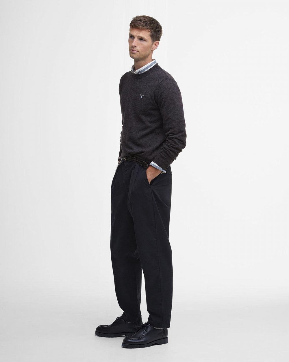Barbour Mens Merino Crew Neck Sweater - Charcoal