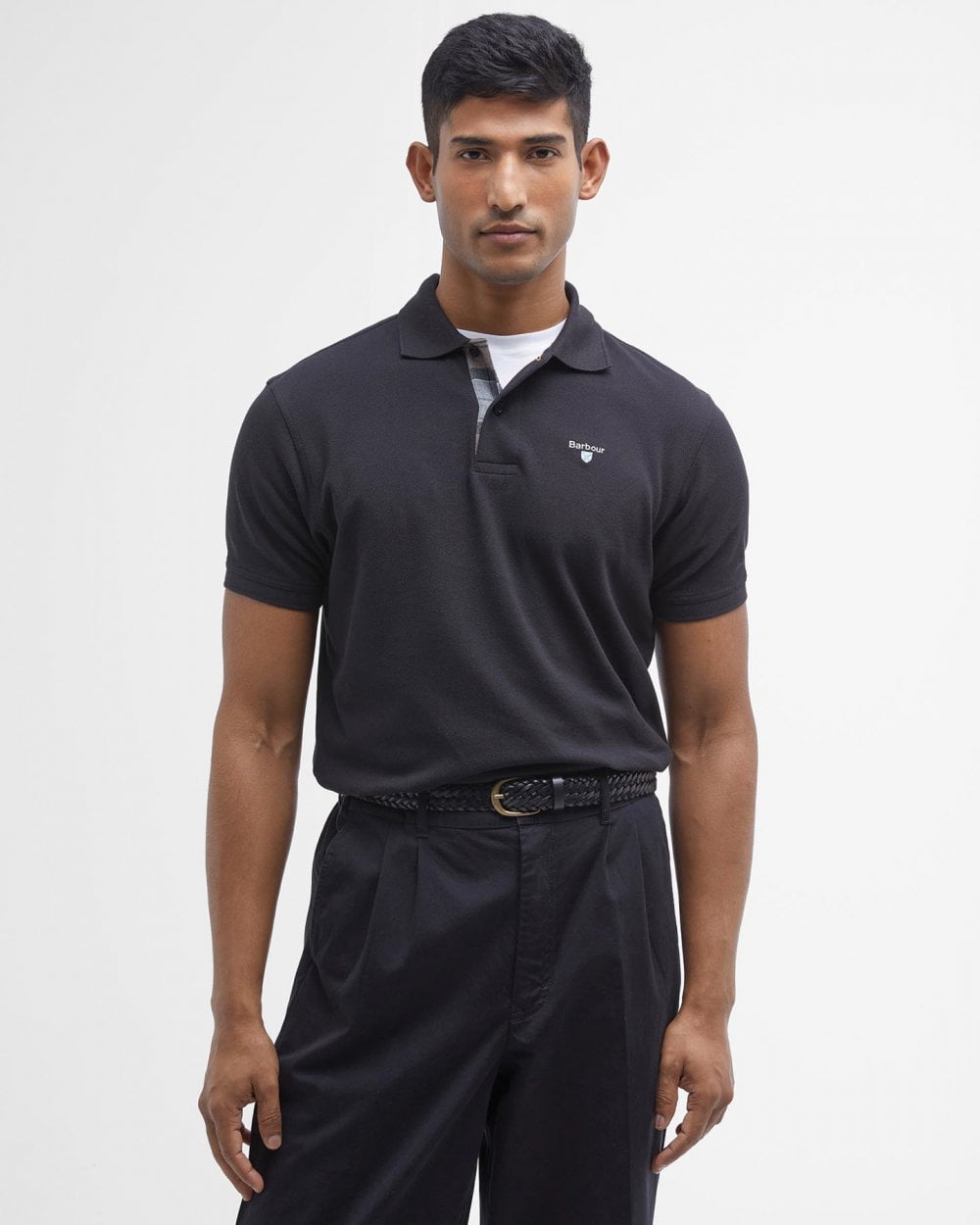 Barbour Tartan Pique Mens Polo - Black/Cedarwood