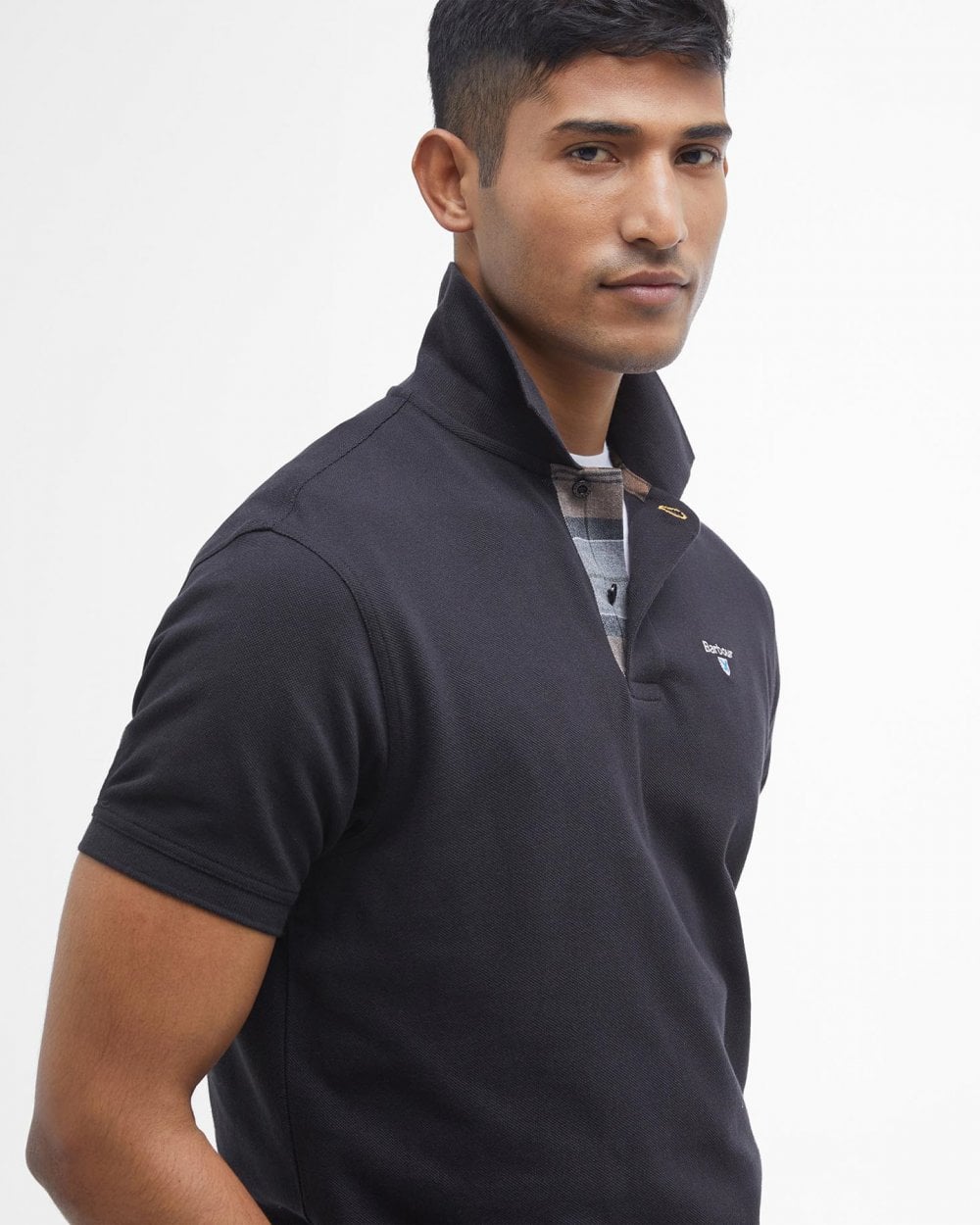 Barbour Tartan Pique Mens Polo - Black/Cedarwood