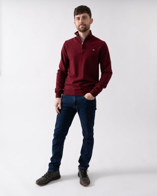 GANT Mens Superfine Lambswool Half Zip Cardigan - 604 Plumped Red