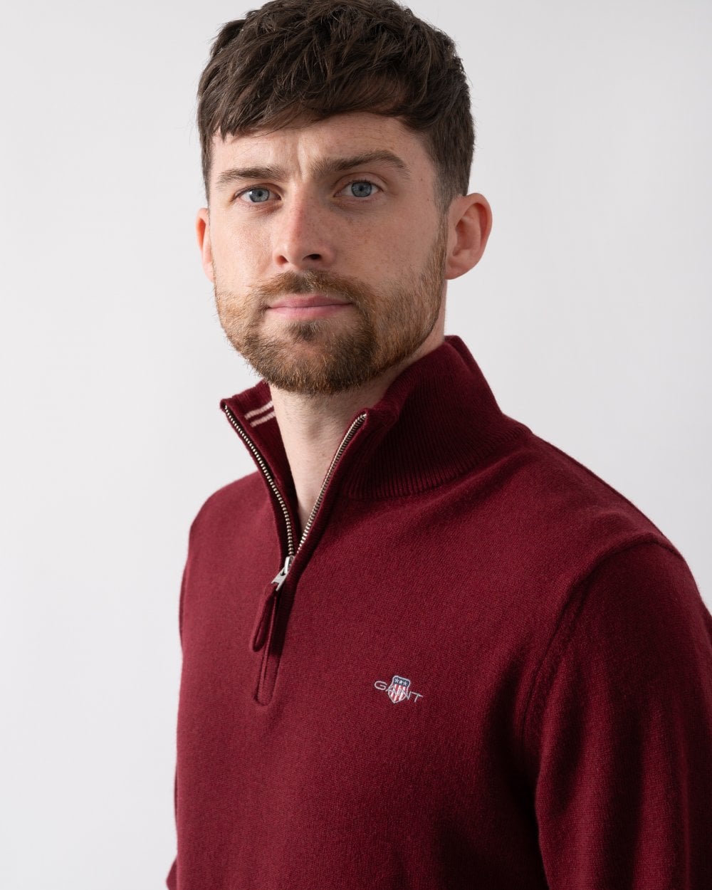 GANT Mens Superfine Lambswool Half Zip Cardigan - 604 Plumped Red