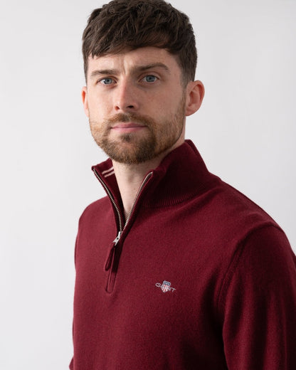 GANT Mens Superfine Lambswool Half Zip Cardigan - 604 Plumped Red