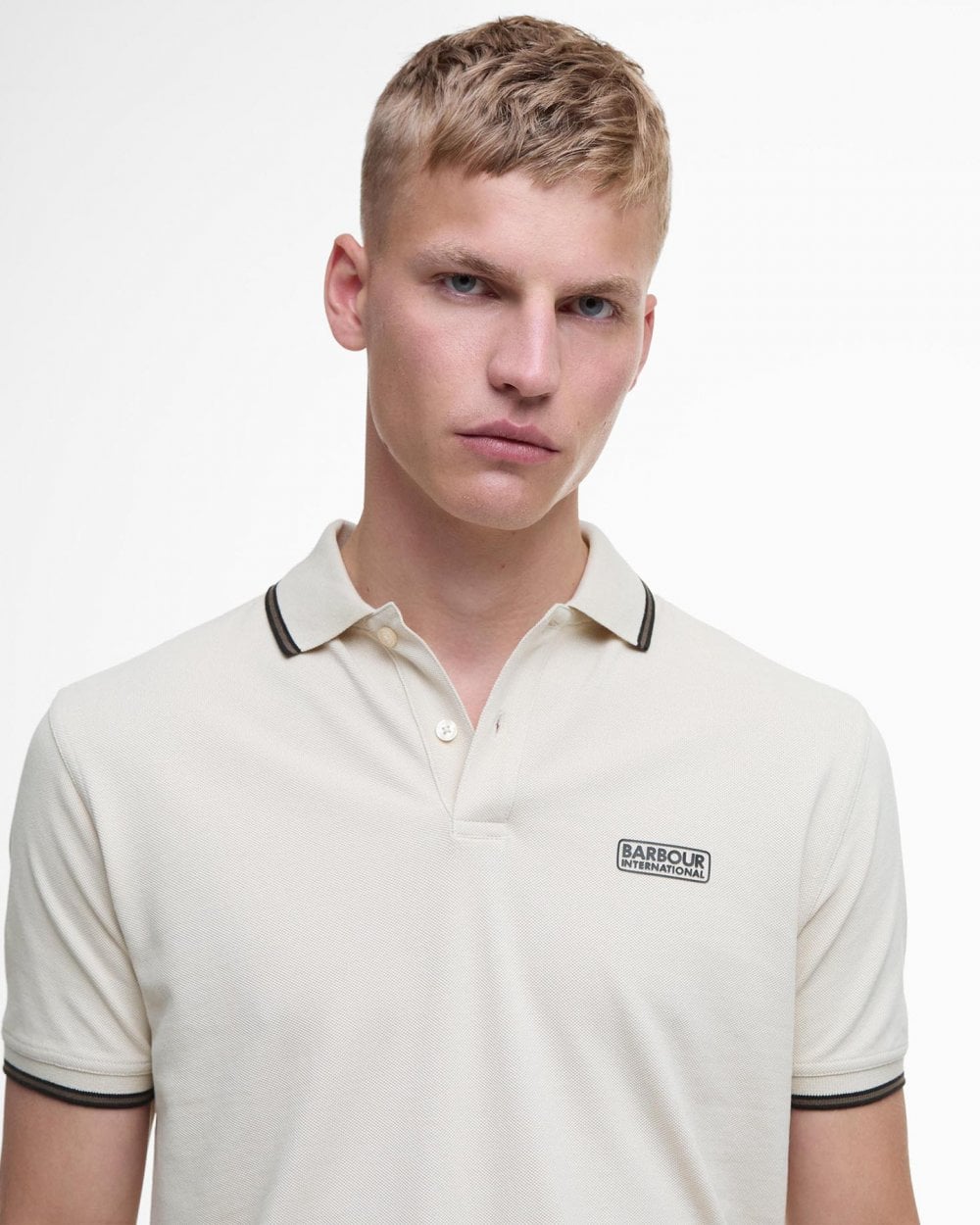 Barbour International Evan Mens Tipped Polo Shirt - Oyster Grey
